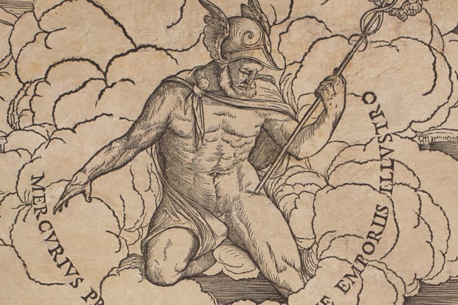 A section of Jacopo De' Barbari's View of Venice showing the mythic god Mercury. Cropped from a high resolution digital image of the print housed in the Minneapolis Institute of Art's permanent collection.