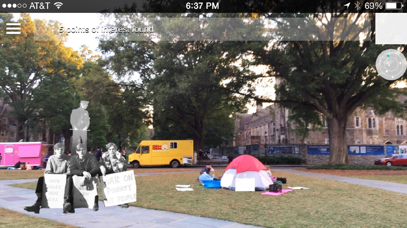 Prototype for an augmented reality experience at Duke. Image credit: Victoria Szabo