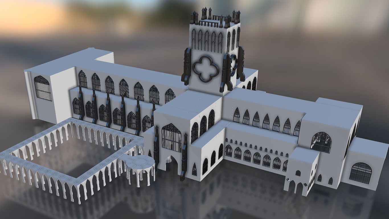 A 3D model of a gothic cathedral